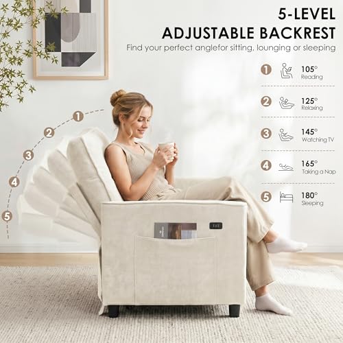 Image of Dreamzie 55'' 3 in 1 Convertible Sofa Bed with USB Charging Ports, Pull Out Couch with Adjustable Backrest and Side Pockets, Sleeper Sofa for Living Room, Apartment, RV, Easy Assembly - Beige