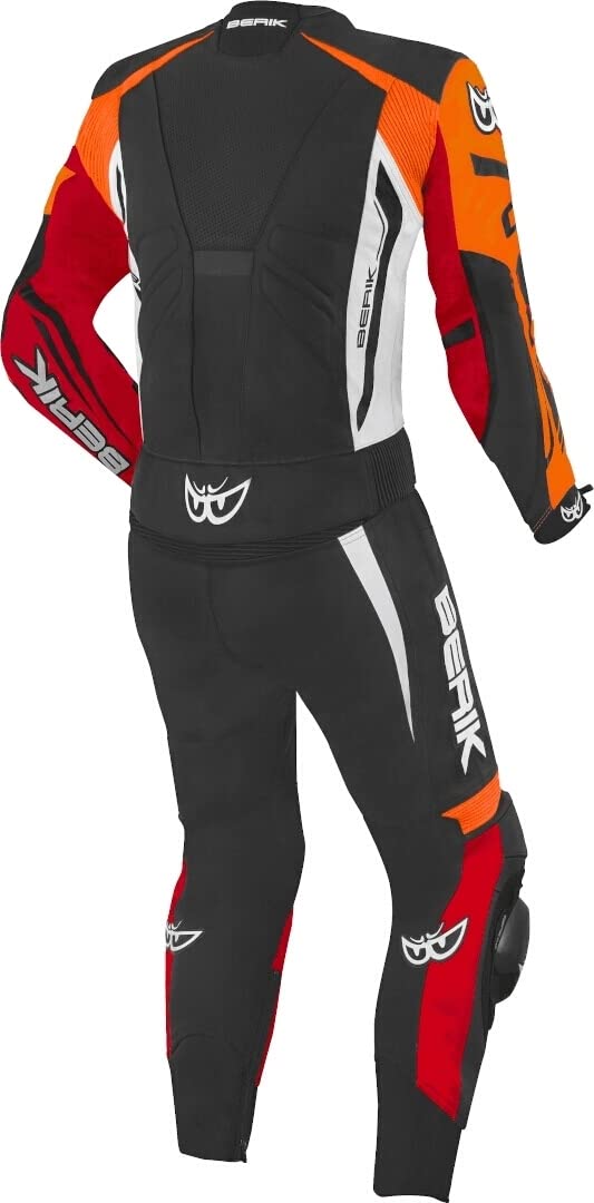 Berik Monza Tuta in pelle da moto a due pezzi, nero/bianco/rosso/arancio, 50