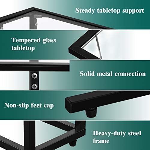 COSTWAY Sofa Side Table, Metal Frame Glass Tabletop Coffee Snack Table, Home Office C-Shaped End Table Laptop Desk for Living Room Bedroom Balcony