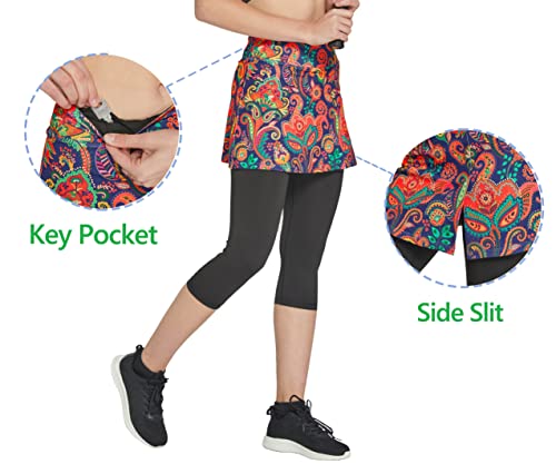 Slimour Skirted Leggings With Skirt Attached Capri Pant With Skirt Pants For Women Athletic Workout Tennis Skirt With Capris Casual Spring Paisley M #TOP2