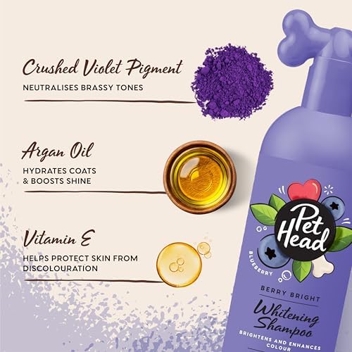 Pet Head Berry Bright Whitening & Colour Enhancing Dog Shampoo | Blueberry Scent | for Brightening White and Light Dog Coats | Neutralizes Yellow and Brassy Tones | Suitable for Puppies | 16 fl. oz. — view 2