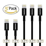 Iphone Charger (5 Pack), SMALLElectric Lightning Cord 2 X 1FT Short Lightning Cable + 3 X 3FT USB Charging for iPhone X/8 Plus/7 Plus/6s/6 plus/6s plus/5/5s/5c/iPad/iPod,Black