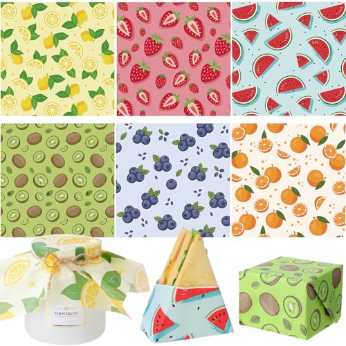 Ireer 300 Pcs Summer Fruit Wax Paper Sheets Parchment for Food Deli Paper 12x12Inch Sandwich Waterproof Colorful Watermelon Blueberry Strawberry Orange Lemon Kiwi Fruit for Picnic Party Kitchen Baking