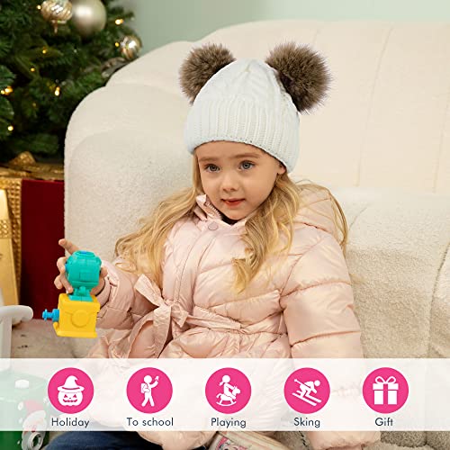 Image of Simplicity Warm Kids Boys Girls Winter Hat with Pompom Ears Elastic Knitted Toddler Beanie Hats for Girls Boys