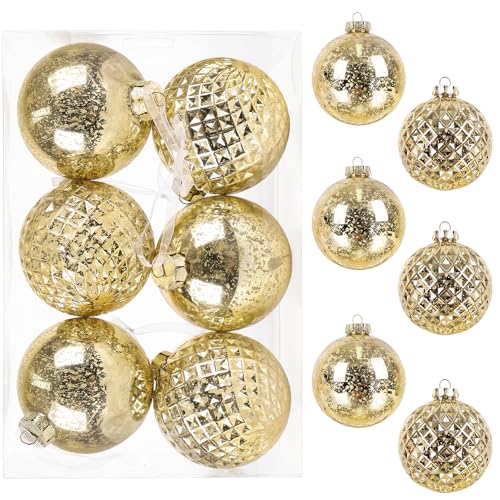 Weihnachtskugeln Ø 10CM - 6 STK.Große Christbaumkugeln Kunststoff Bruchfest Ornamente Weihnachtsbaumschmuck Gold,XL Weihnachtsdeko Kugeln Weihnachtsbaum Deko Weihnachten mit Aufhänger