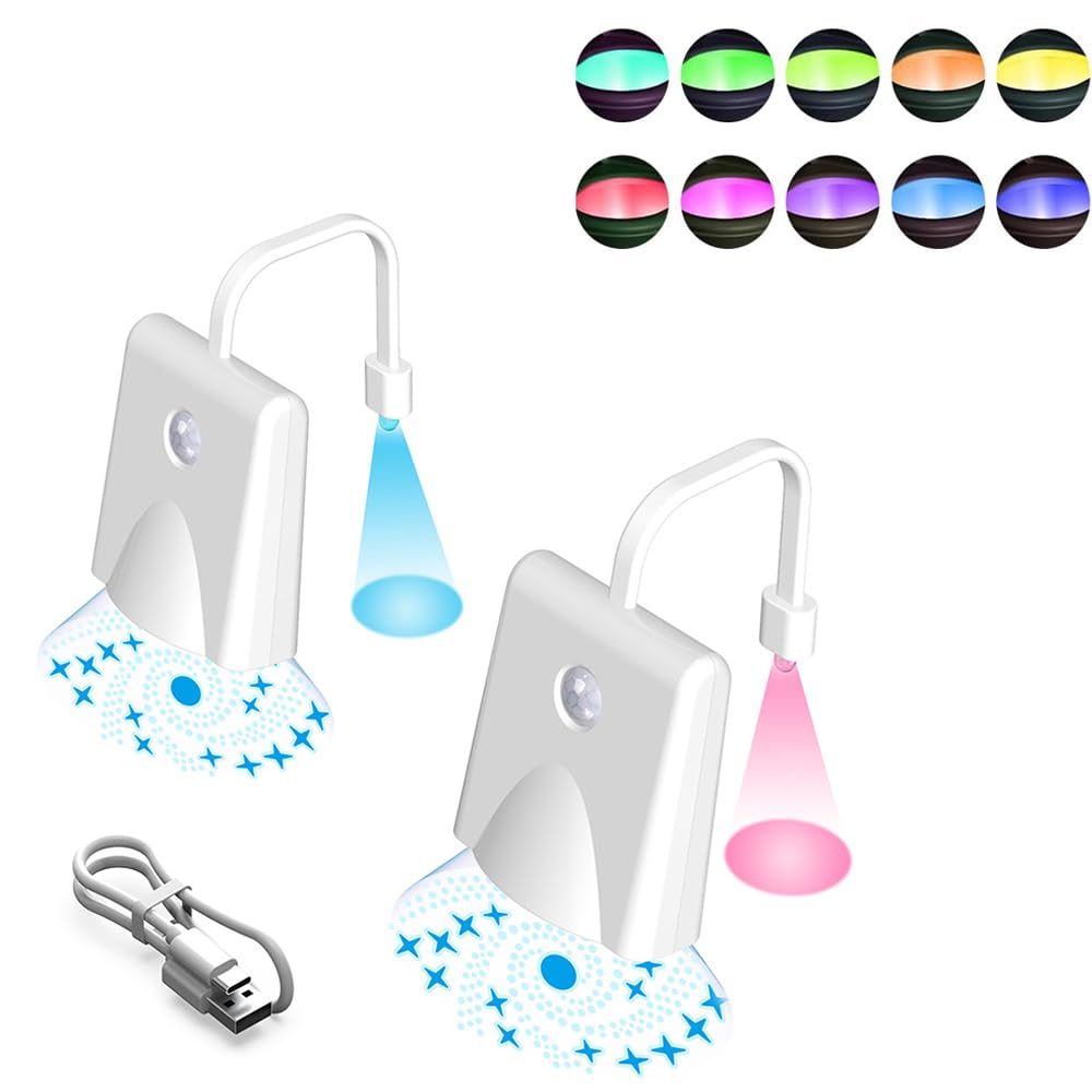 HPYSHP Toilet Bowl Sensor Night Lights,16 Color Rechargeable Automatic Motion Sensor Toilet Bowl Seat Lamp,Adjustable Waterproof Toilet Night Light for Bathroom,Toilet (2 Pcs)