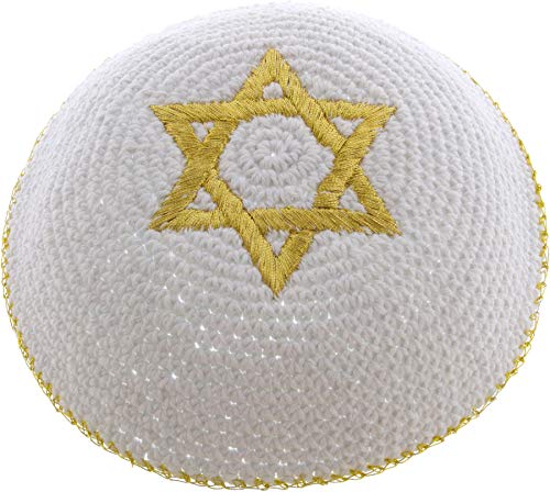 Rimmon Judaica Dzianinowa bawełniana kippa z gwiazdą Dawida i wykończeniem