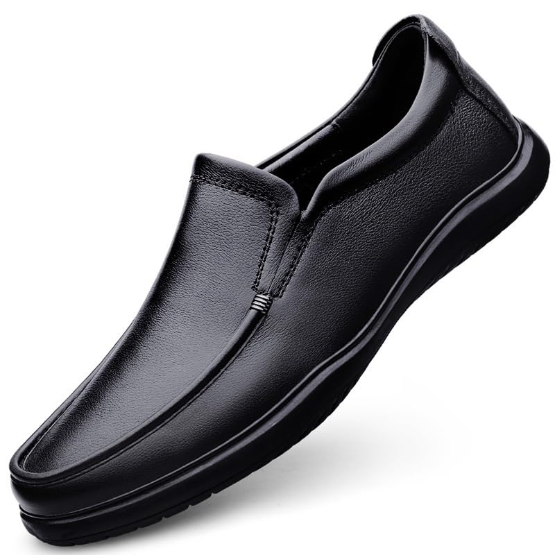 Men's Genuine Leather Shoes Head Leather Man Dress Shoes Slip On Formal Tuxedo Dress Leather Shoes Business Casual Driving Boat Shoes(7.5)