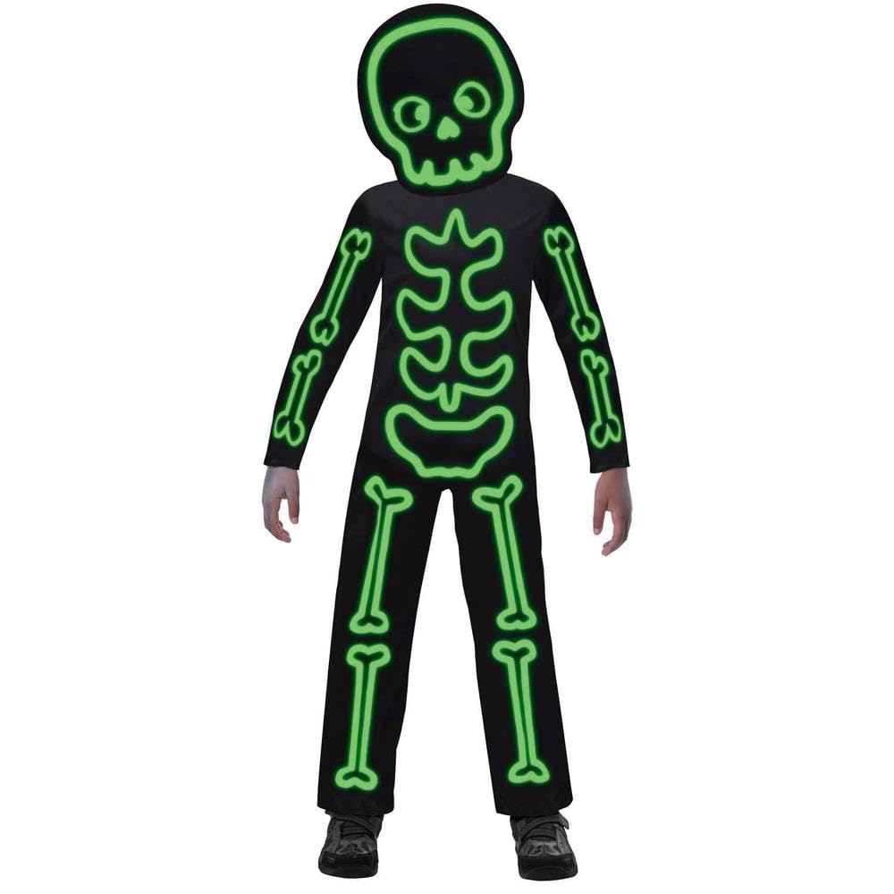 amscan 9907098 - Kids Glow In The Dark Skeleton Jumpsuit & Mask Halloween Fancy Dress Costume Age: 4-6 Years