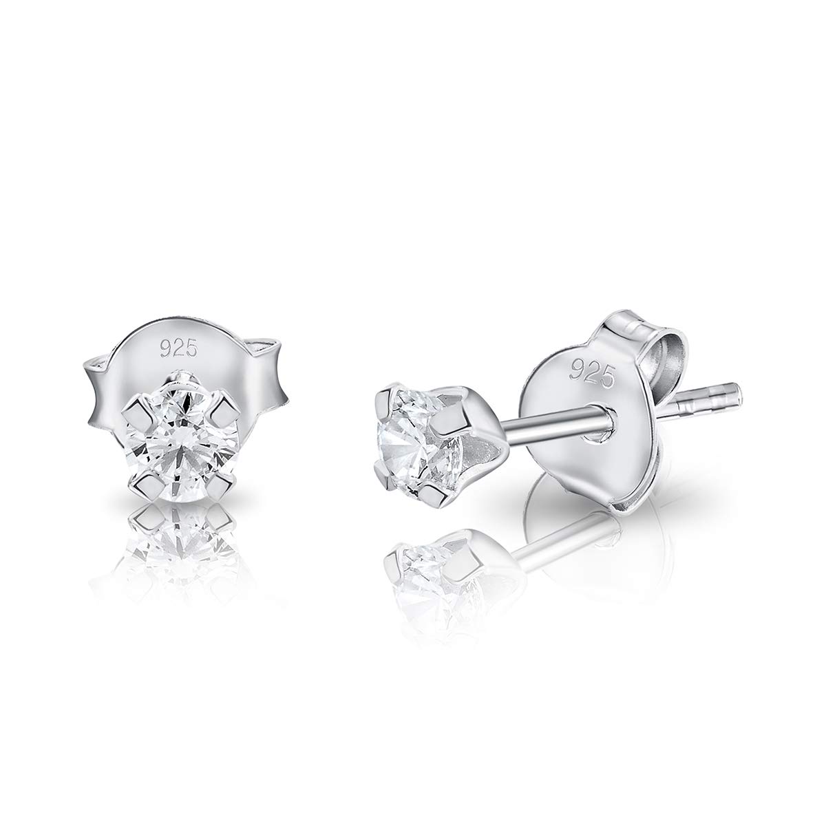 DTPsilver Pendientes Pequeños Plata de Ley 925 y Circonitas - Pendientes Mujer Brillantes - Pendientes Diamante Hombre Mujer - Aretes Pequeños Plata y Zirconia - Diámetro 2, 3, 4, 5 o 6 mm