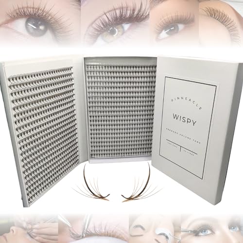 PINNEACLE Wispy Promade Fans Box - Black & Brown - C,CC, D Curl - Mix multiple sizes in 1 | Easy pick-up | Premade volume fans for eyelashes extensions (BROWN | XXL BOX 1200 FANS, C Curl 9-12mm)