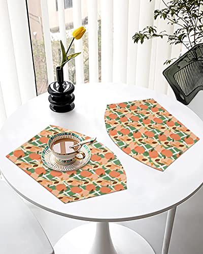 Spring Summer Wedge Shaped Placemats For Dining Table Set Of 2, Watercolor Peach Simple Style Round Table Placemats Washable Table Mats For Kitchen Farmhouse Hotel #TOP4