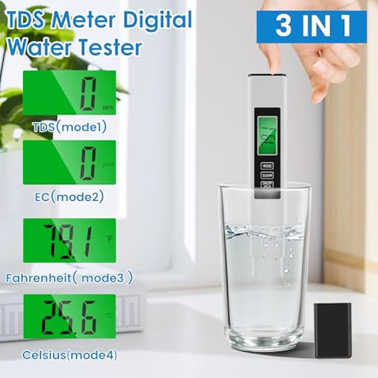 Water Quality Tester, Accurate TDS Water Meter, Fast and Easy Water Test Meter, Digital Water Tester, Multifunctional TDS Meter EC Meter Temperature Meter for Drinking Water Hydroponics Aquarium