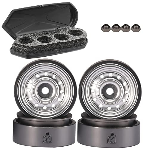 Djcrawler 1 Inch Classic Vintage Beadlock Counterweight Cnc Wheels Rim With Hex Adapter For Scx24 90081 Fms Fcx24 4Wd 1/24 Rc Car Universal Upgrade Accessories Parts (Silver) #TOP27