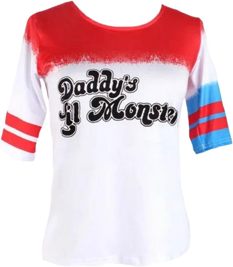 – janisramone® Womens and Kids Halloween Costumes, Shiny Wet Look Red and Blue Cosplay Jackets, Knickers, Hotpants, Leggings, Skater Skirt, Daddys Little Monster T Shirt, Fancy Dress Costumes