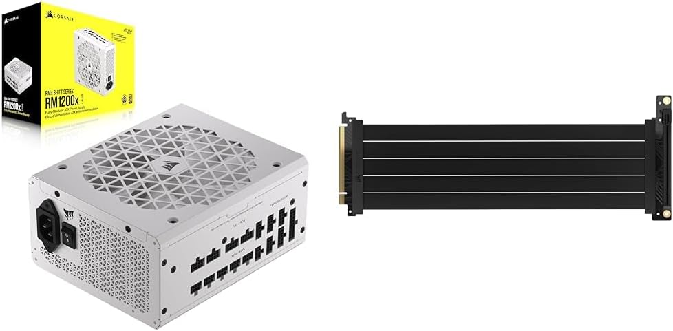 CORSAIR RM1200x Shift Fully Modular Power Supply + CORSAIR Premium PCIe 4.0 x16 Extension Cable 300mm - White