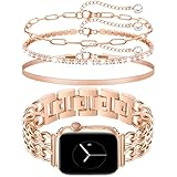 Set di 3 cinturini per orologio in oro rosa e cinturino compatibile con Apple Watch Band 42/44/45/46/49 mm, regolabile, cinturino in metallo da cowboy in acciaio per iWatch serie 1/2/3/4/5/6/7/8/9/10