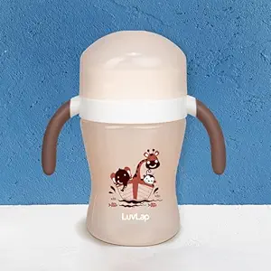 LuvLap 360 Soft Spout Baby Trainer Sipper, 240ml, Dual Handle Leakproof & spillproof Sippy Cup for Babies/Toddlers/Kids, Easy-Grip Handles, BPA-Free, Ergonomic Design, Brown