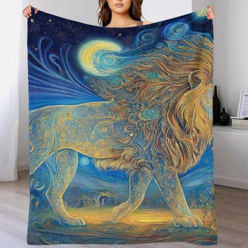 Couverture de voyage contre le froid plaid lion microfibre isolant lit canapé - 6