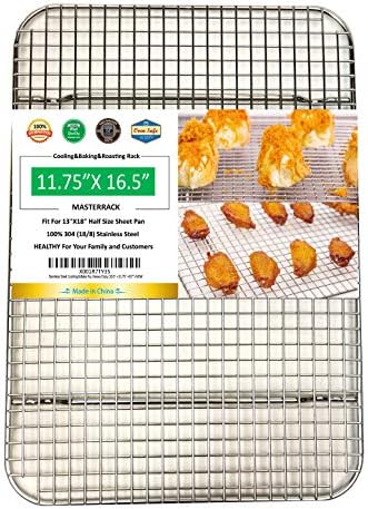 MASTERRACK 304 Stainless Steel Cooling Rack(11.75"X16.5"X0.7") Wire Grate Fit Half Sheet Pan,use at Smoking, Baking,BBQ,Drying,Heavy Duty Commercial Quality,Rusty Proof.