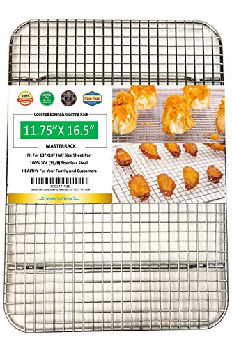 Masterrack 304 Stainless Steel Cooling Rack(11.75"X16.5"X0.7") Wire Grate Fit Half Sheet Pan,Use At Smoking, Baking,Bbq,Drying,Heavy Duty Commercial Quality,Rusty Proof. #TOP3