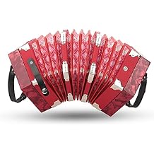 Professional Concertina, 20 Buttons Accordion with Strap and Carrying Bag Beginner Musical Instrument for Daily Practice Stage PerformanceRed