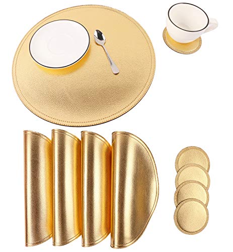Jovono Faux Leather Round Placemats and Coasters Halloween Decoration Coffee Mats Kitchen Table Mats Waterproof Easy to Clean for Kitchen Dining Round Table