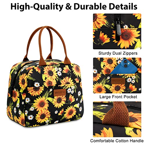 Idle Hippo Lunch Bags For Women Insulated Lunch Box Cooler Tote Bag With Front Pocket Reusable Lunch Bag For Men Adults Work Hiking Picnic - Sunflower #TOP5