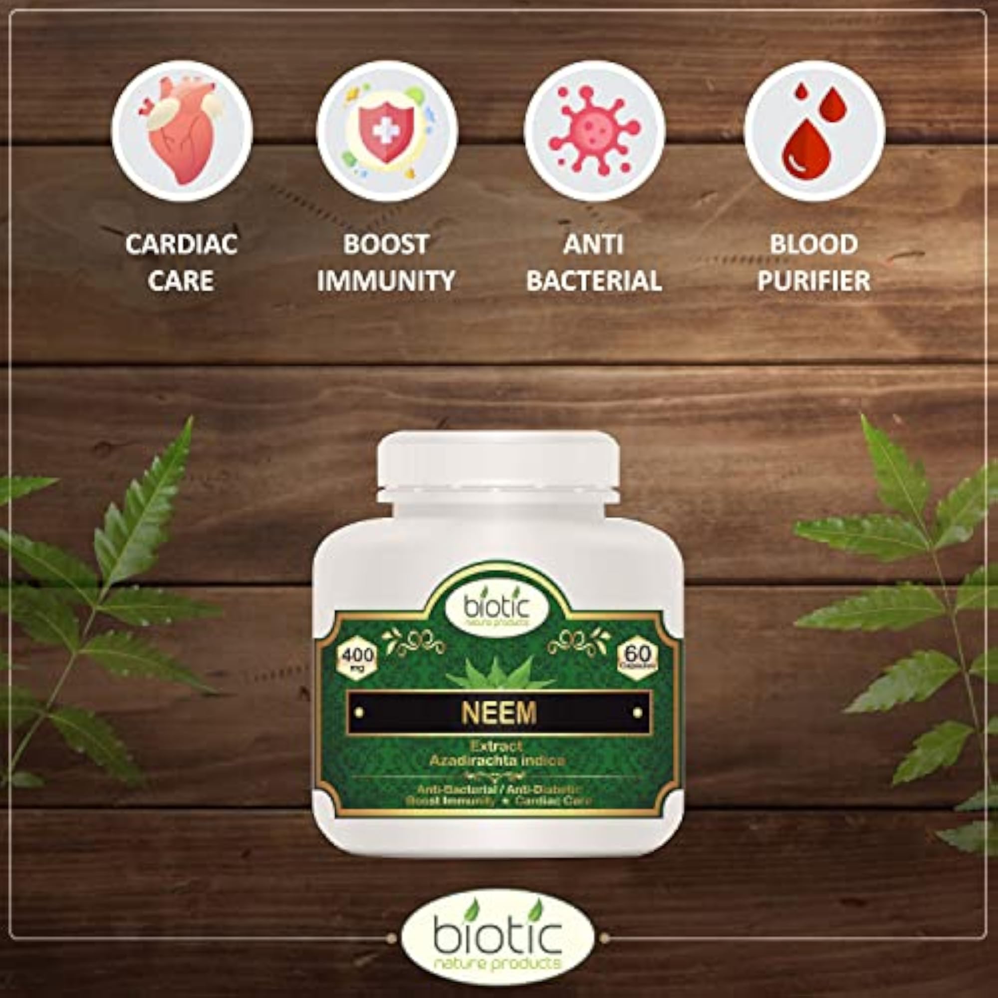 Neem Extract Capsules, 400mg - 60 Veg Capsules