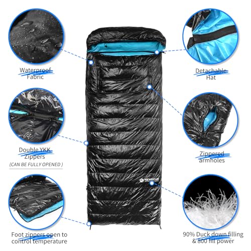 NewDoar Bolsa de Dormir Rectangular Ultraligera con Plumón 800FP para Camping Primavera-Verano-Otoño miniatura 6
