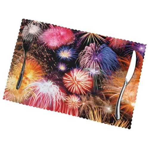 Poezjzw Beautiful Fireworks Pattern Set Of 6 Floral Placemats, Kitchen Placemats, Hotel, Party Table Decorations, 18 X 12 Inches
