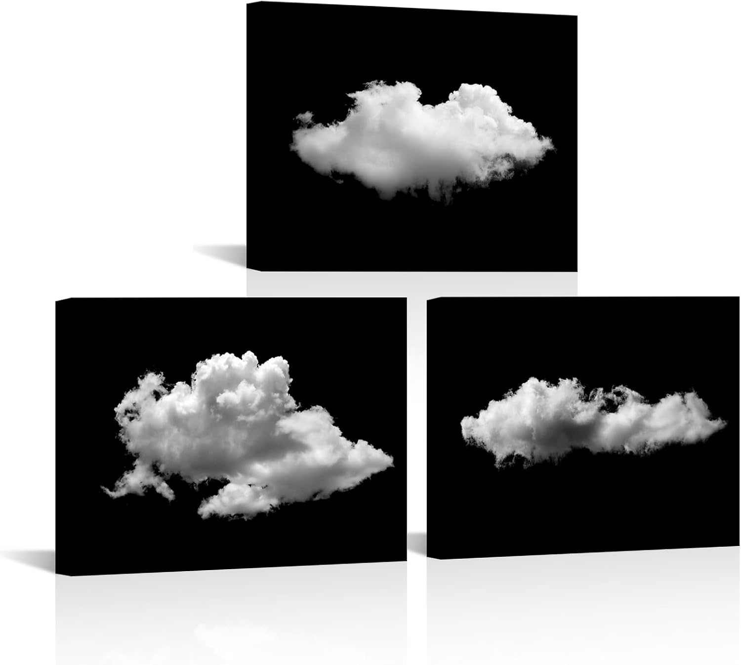OuElegent Black and White Canvas Wall Art Floating Clouds Picture Prints Artwork for Home Office Living Room Decor Framed 12"x16"x3 Pcs
