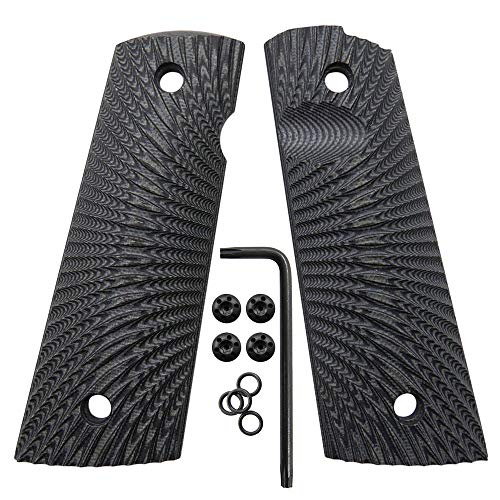 Cool Hand 1911 Grips, Magwell Cut, Full Size(Government/Commander), Sunburst Texture,G10, Ambi Safety Cut Grey/Black
