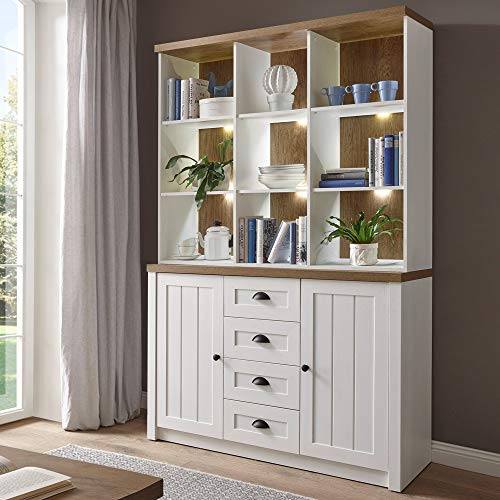 Lomadox Buffetschrank im Landhausstil, Pinie weiß und Eiche hell, B/H/T:...