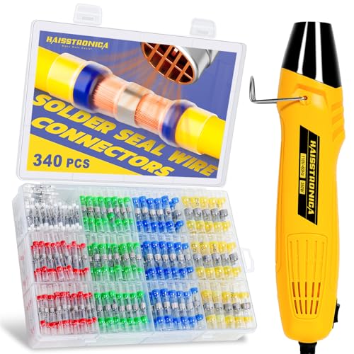 haisstronica 340 PCS Solder Seal Wire Connectors with Mini Heat Gun Kit Waterproof Heat Shrink Wire Connectors 10-26 AWG Solder Stick Wire Connectors for Automotive Marine & Wiring Repair