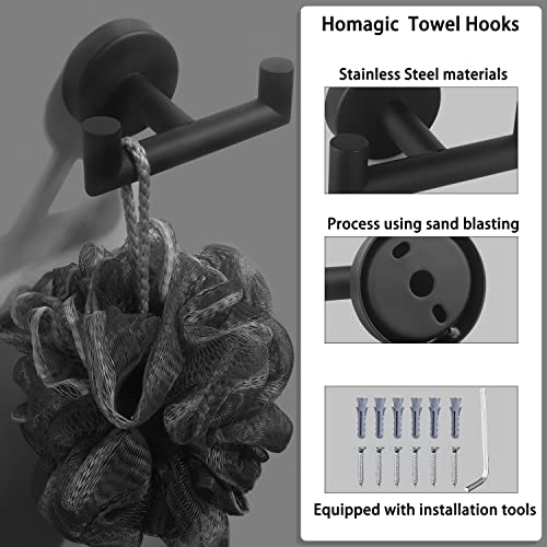 3 Pack Double Towel Hooks For Bathroom Matte Black Wall Mount Robe Hook Double Towel Hook Towel Holder For Kitchen Bathroom Hallway Toilet Pool For Hanging Towels, Robe, Coat, Clothes,Bags, Sponges #TOP3