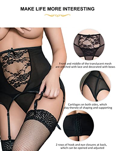 Black Lace Garter Belt For Women High Waisted Hollow-Out Garter Belt Plus Size With 6 Straps And G String For Stockings #TOP3