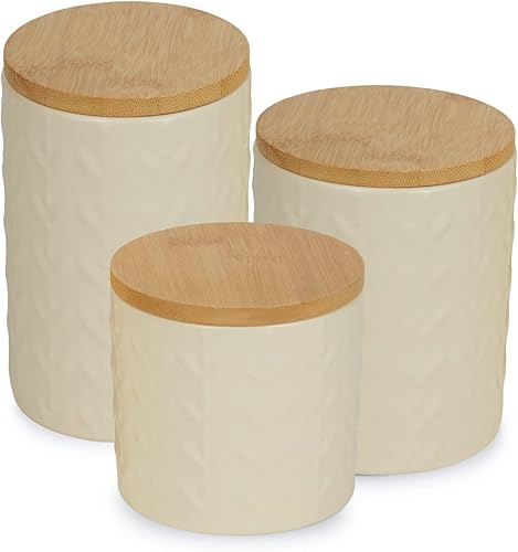 DII Kitchen Accessories Collection, juego de recipientes de cerámica mate texturizados, color blanco antiguo, color vid, 3 piezas Blanco