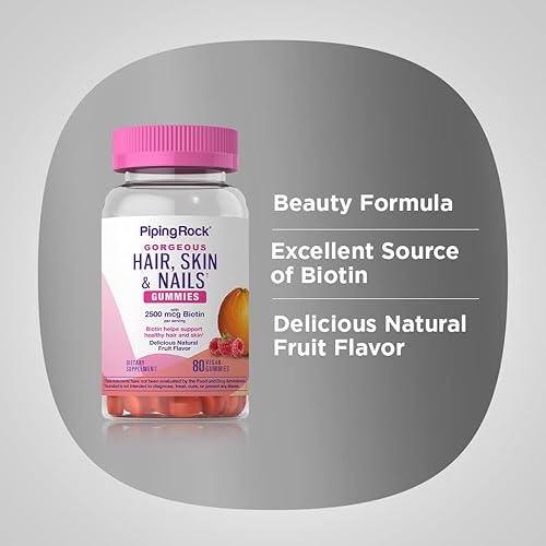 Miniatura 4 de Piping Rock Vitaminas para la piel y las uñas  80 gomitas  Sabor a fruta con biotina  Sin OMG, sin gluten