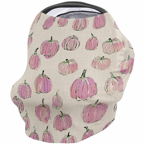 Nursing Cover for Breastfeeding Scarf, Fall Pumpkin Hand Painted Pink Ombre Baby Car Covers Super Soft Multi Use for Canopy Shopping Cart Cover Blanket Stroller Cover