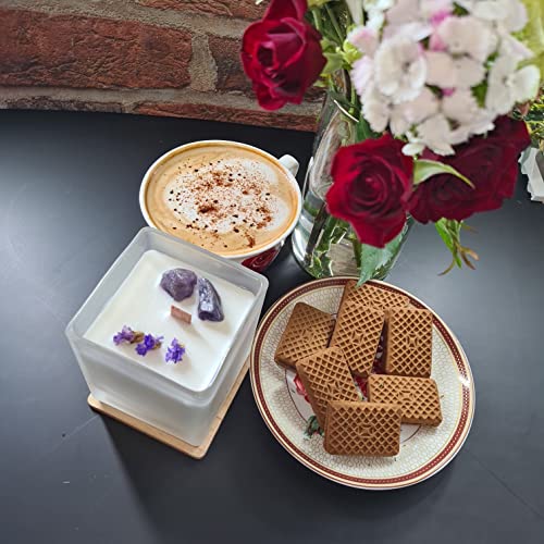 Natural Soy Wax Scented Candles - Lavender Vanilla Scented Candle & Amber Sandalwood With Wooden Wick In A Frosted Glass Square Jar With Bamboo Lid By September 98 #TOP4