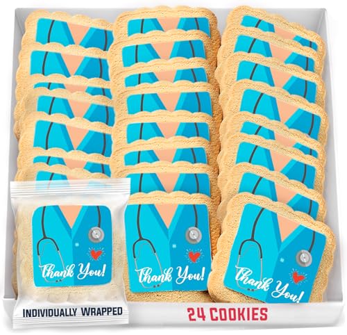 Thank You Nurse Doctor Gift Basket Cookies for Appreciation gifts Bulk Treats | Individually Wrapped | Healthcare Workers Mediacal Assistant Party Favors | 24 Pack | Sugar Cookies
