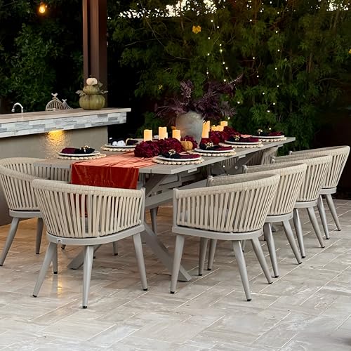 Image of PURPLE LEAF 11 Pieces Outdoor Dining Set with Patio Aluminium Dining Table and Wicker Rattan Chairs Modern Furniture Cushions Sets for Backyard Indoor Decor Kitchen Champagne