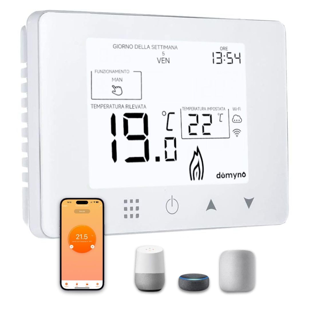 domyno TERMOSTATO WIFI SMARTPHONE APP ALEXA GOOGLE CRONOTERMOSTATO INTELLIGENTE CALDAIA DA PARETE ALIMENTAZIONE 90-240 Vac (display ITALIANO)