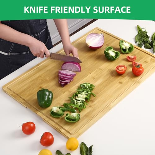 GarveeHome Extra Large Bamboo Cutting Board, 30 x 20 Inch Wooden Chopping Board for Kitchen, Butcher Block with Juice Groove and Handles, Stove Top Cover, Over Sink Noodle Board
