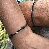 His and Hers Infinity Bracelets, Boyfriend Girlfriend Gift,Love Bracelet,Matching Bracelets, Infinity Wax Cotton Cord Bracelet (Black)