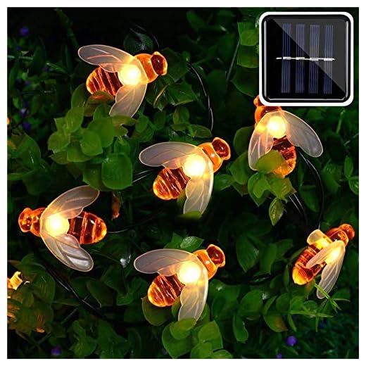 QAIYXM bi LED girlang ljusslingor, 50 LED 7 m simulering bi sol utomhus trädgård staket terrass jul girlang lampor, LED dekorativa lampor slinga, 5 m 20 LED
