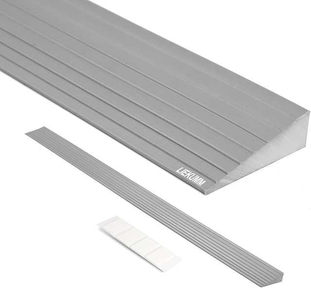 LIEKUMM 2cm Rise Non-Slip Solid PVC Wheelchair Ramp, 800kg Capacity, Portable Threshold Ramp for Indoor or Outdoor, Bathroom, Doorways, Supermarkets Entrance, Garage Entrance, Grey