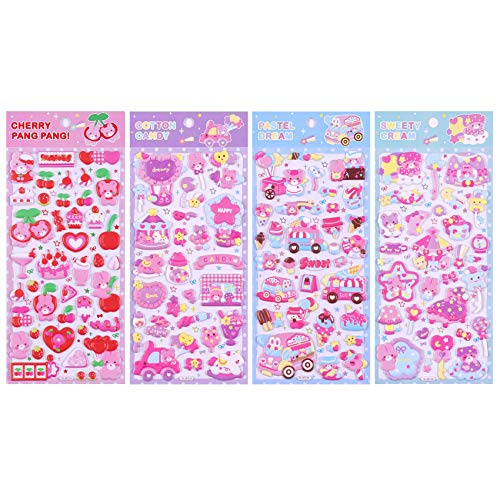 Kids Stickers 4 Different Sheets, 3D Puffy Sticker For Kids Girls, Bulk Scrapbooking, Foam Animal Bear Heart Stickers For Girls Valentine's Day Gift, Birthday Gift, Party Supplies, Reward #TOP6