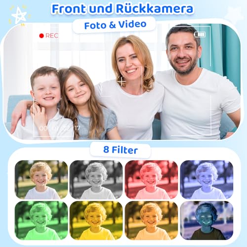 CHAKEYAKE Kinder Handy, 4G Ohne Vertrag Kinder Smartphone Mit Telefonieren, Touchscreen, Dual Kamera, Lernfunktionen, Musikplayer, Geschenk Für Jungen Mädchen 3–9 Jahre Blau